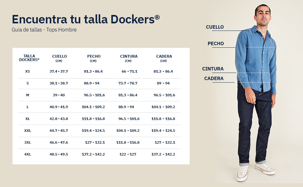 Guía de tallas de Camisa Dockers manga corta 547080012 Classic Fit