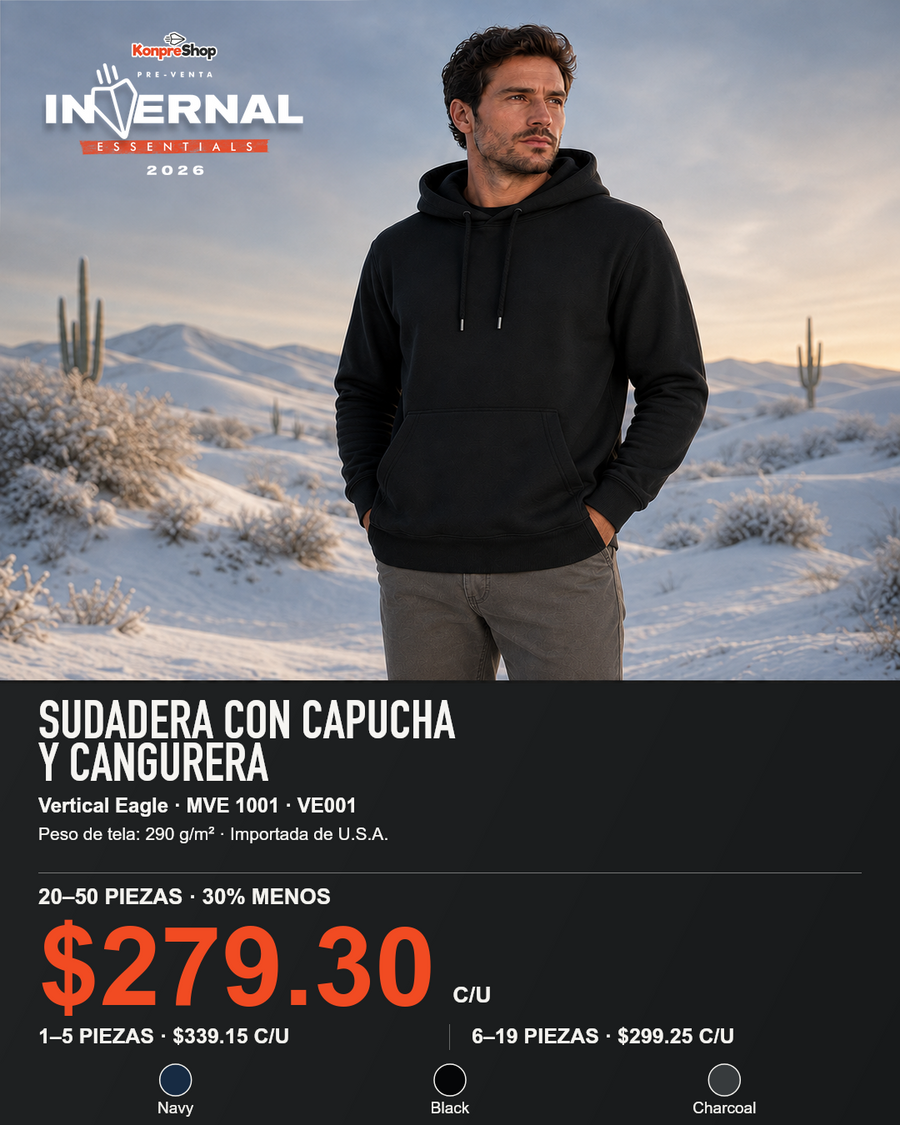Sudadera con Capucha y Cangurera Vertical Eagle MVE 1001 — $399