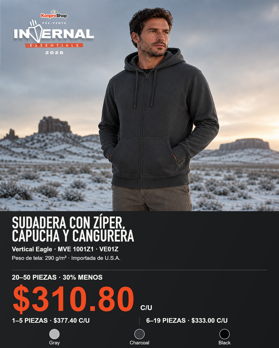 Sudadera con Zíper, Capucha y Cangurera Vertical Eagle MVE 1001Z1 — $444