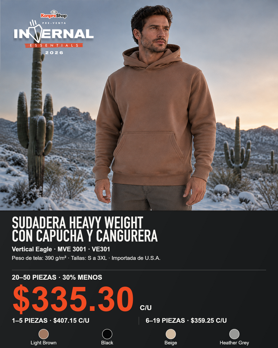 Sudadera Heavy Weight con Capucha y Cangurera Vertical Eagle MVE 3001 — $479