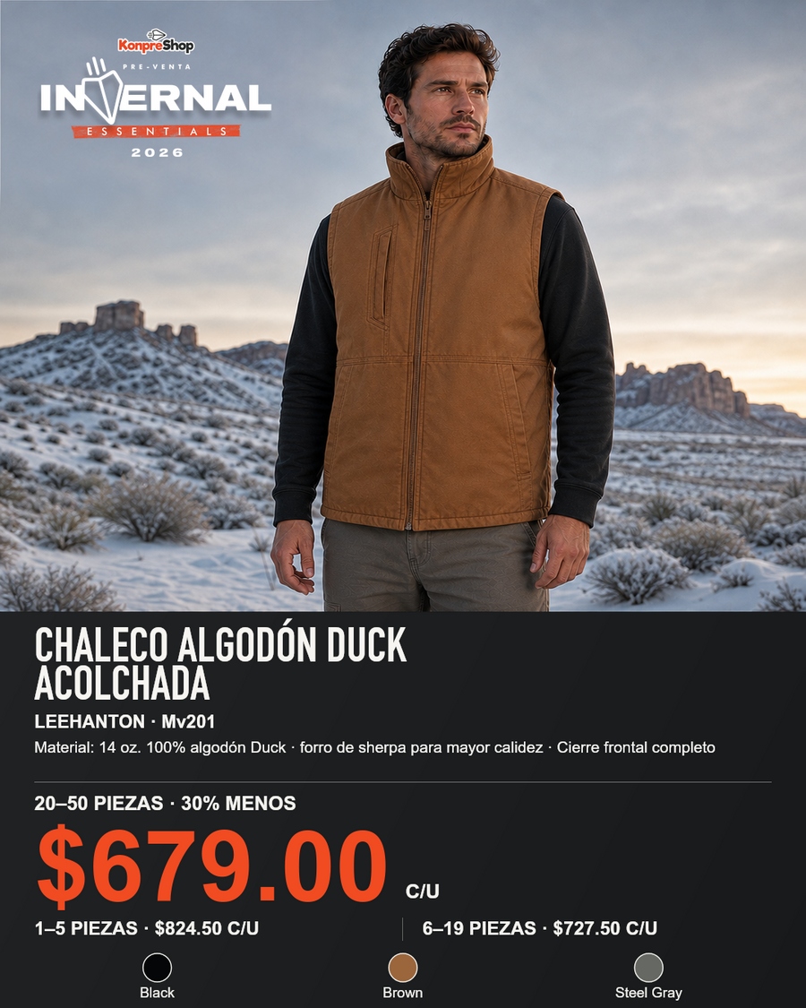 Chaleco Algodón Duck Acolchada Leehanton Mv201 — $679