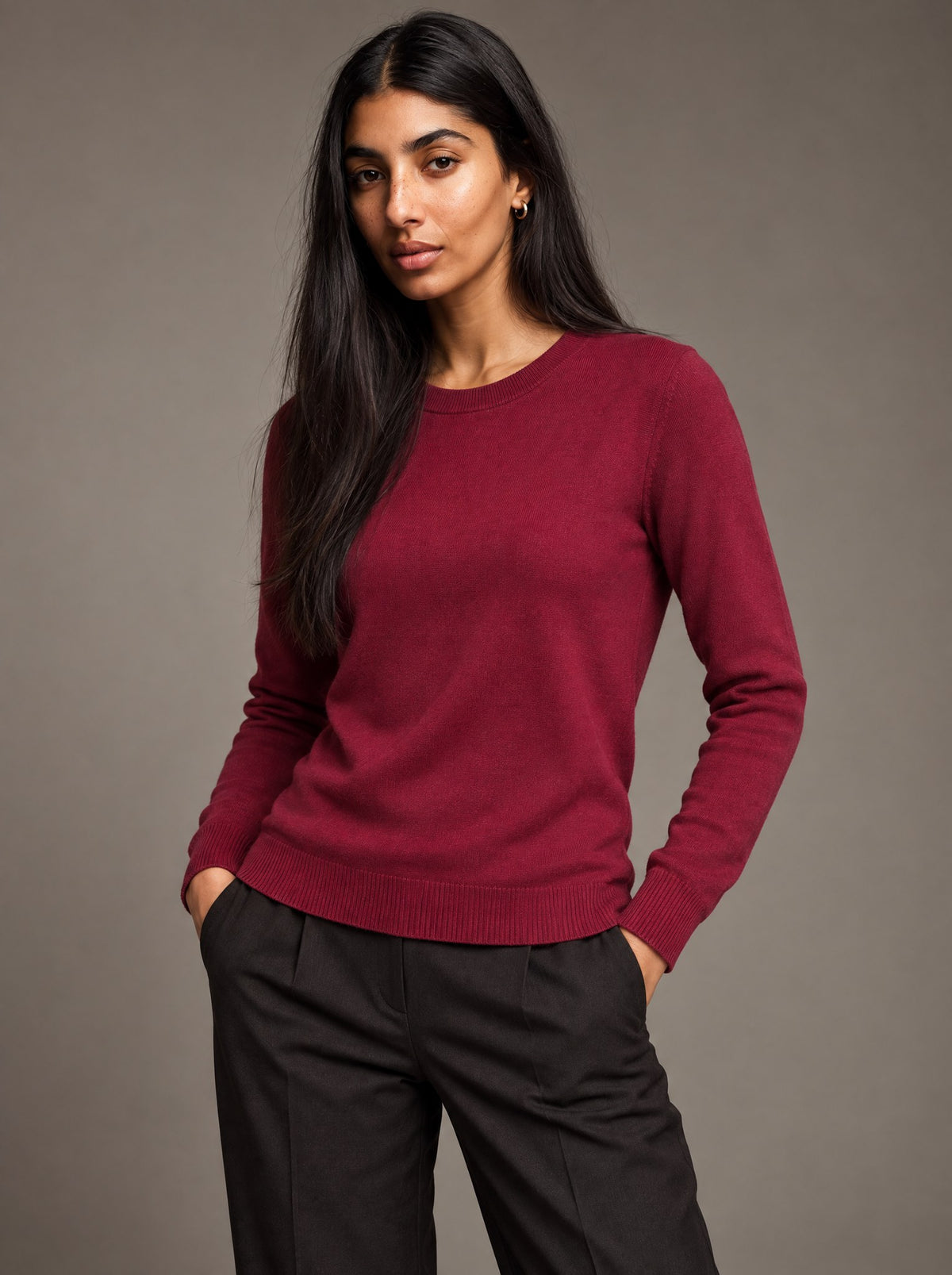 Suéter Liso Cuello Redondo Dama Vertical Eagle – Vino – frente