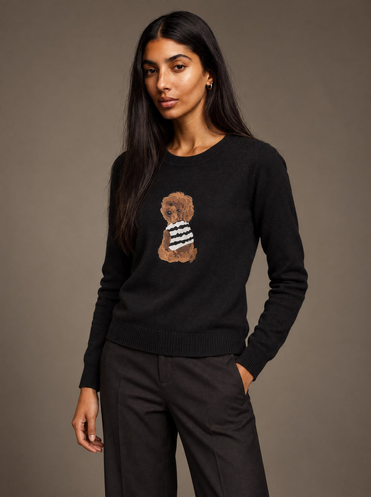 Suéter Poodle Cuello Redondo Dama Talla Extra Vertical Eagle – Negro – frente