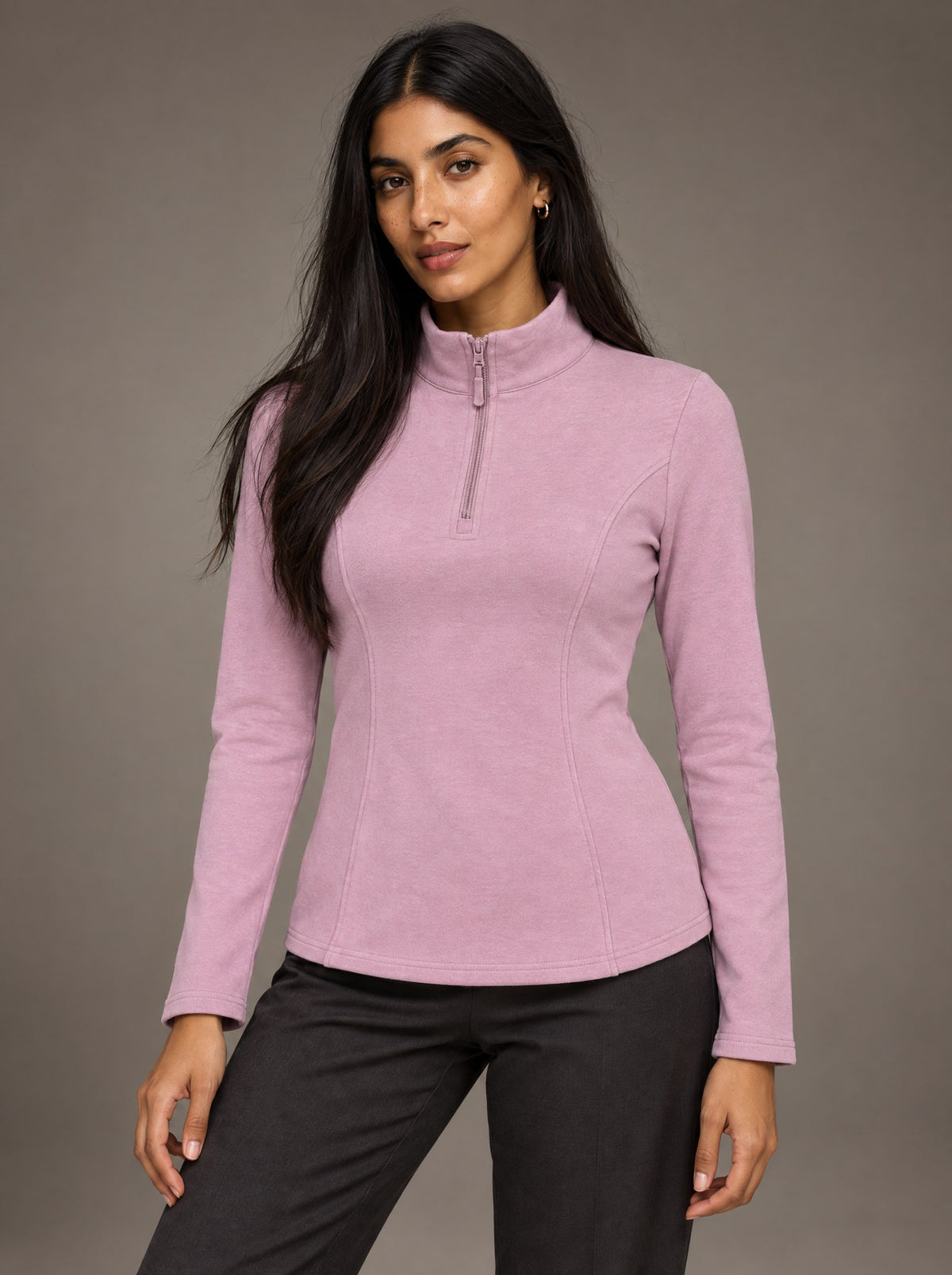 Sudadera Entallada Medio Cierre Dama Vertical Eagle – Rosa Lila – frente
