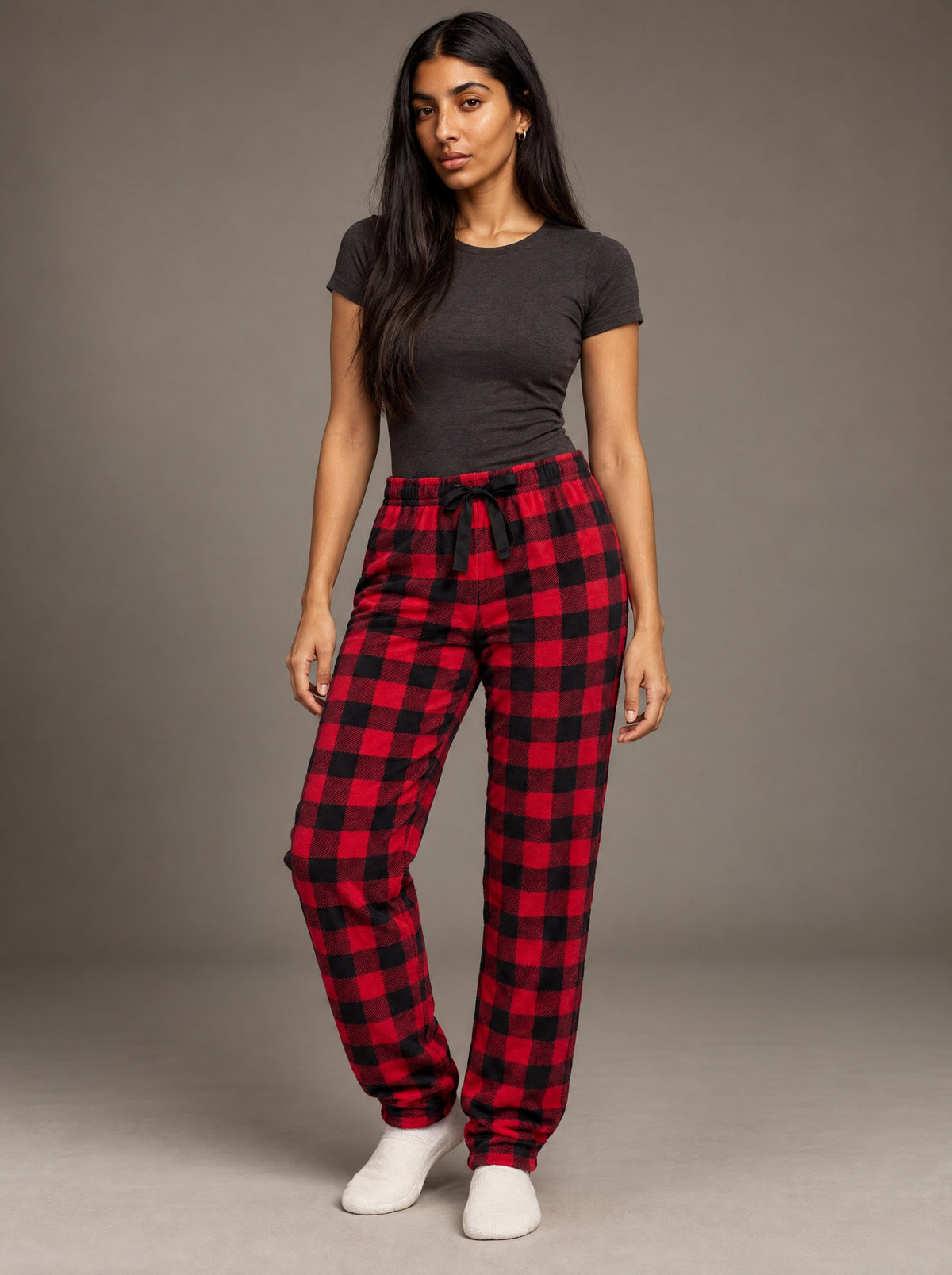 Pantalón de Pijama Afelpado Dama Vertical Eagle – Cuadros Rojo y Negro – frente