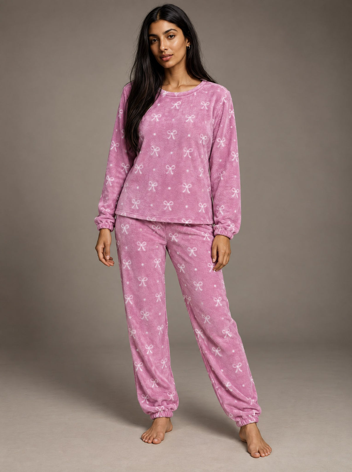Pijama Afelpada 2 Piezas Dama Vertical Eagle – Moños Rosa – frente