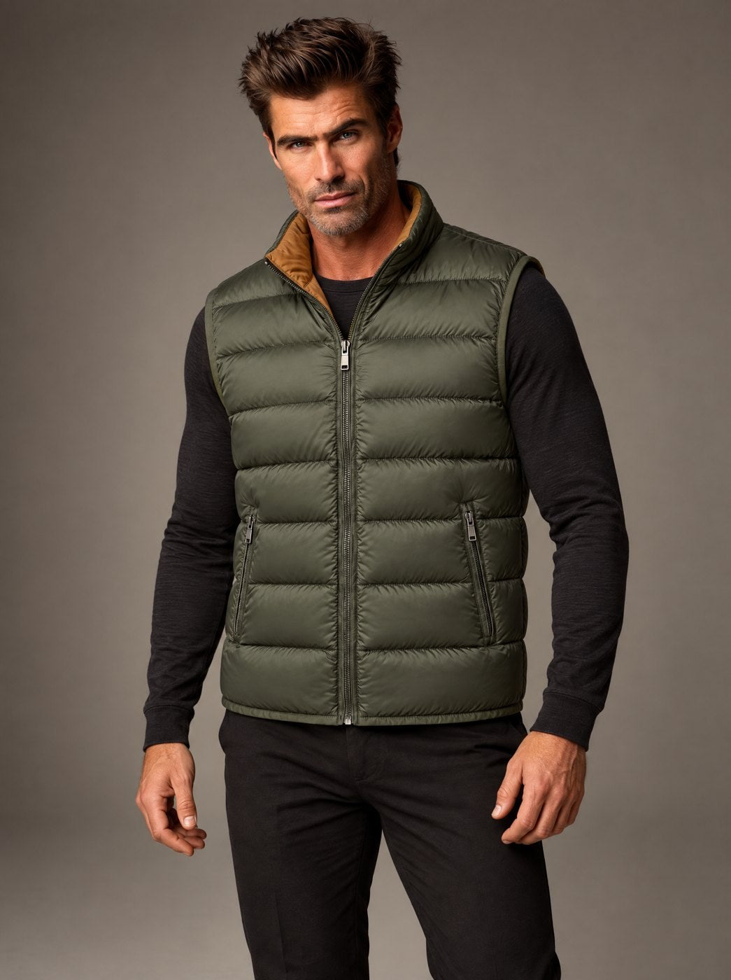 Chaleco Acolchado Reversible Caballero Vertical Eagle – Verde Olivo – frente