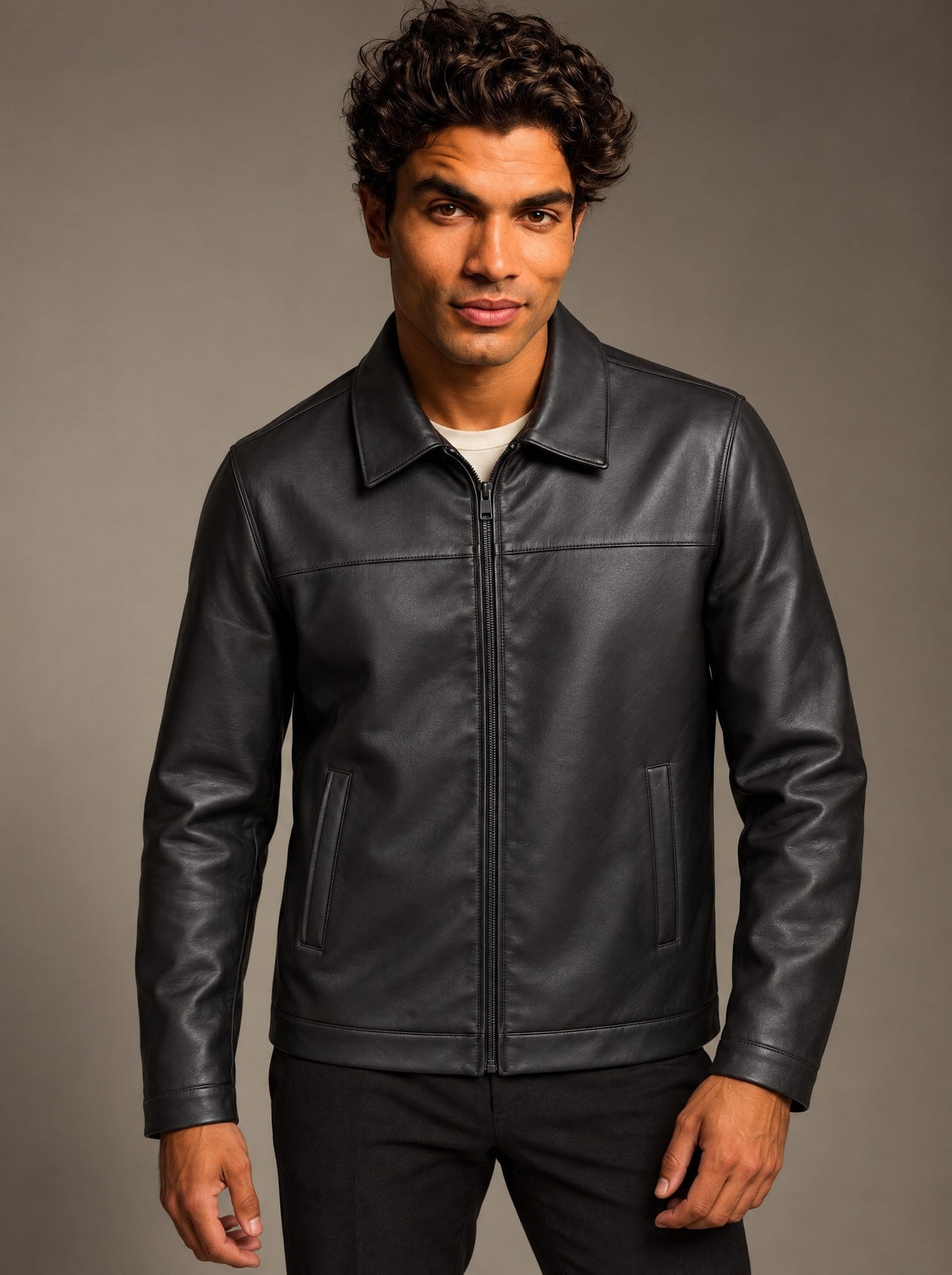 Chamarra de Piel Sintética Caballero Vertical Eagle – Negro – frente