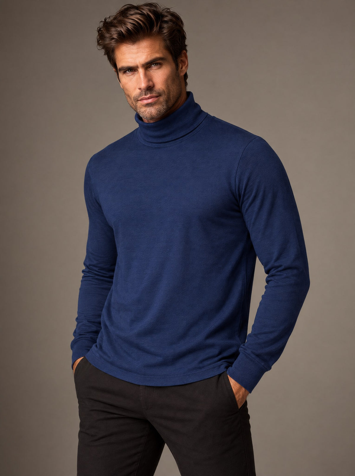 Playera Cuello Tortuga Manga Larga Caballero Vertical Eagle – Azul Marino – frente