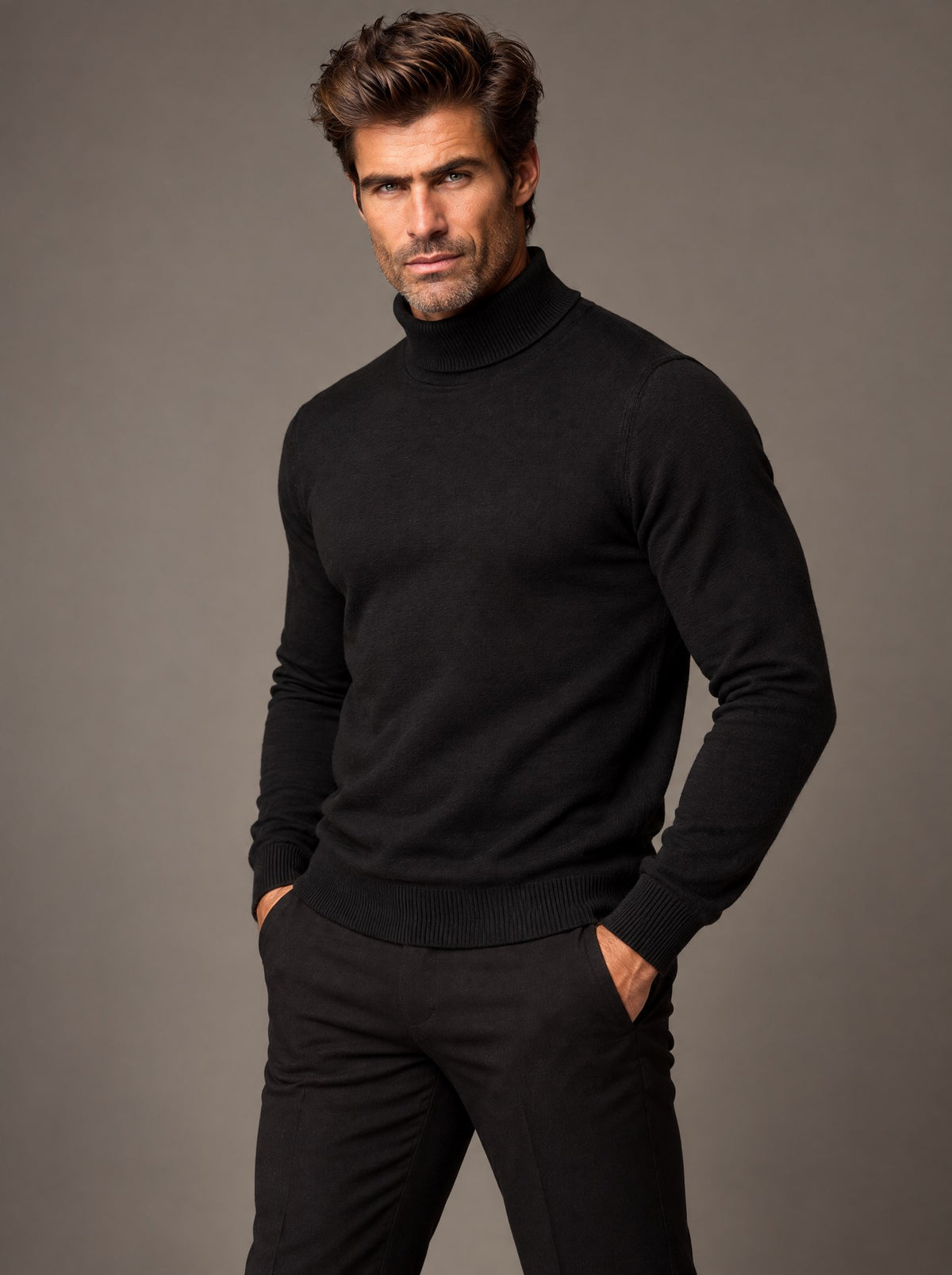 Suéter Cuello Tortuga Caballero Vertical Eagle – Negro – frente