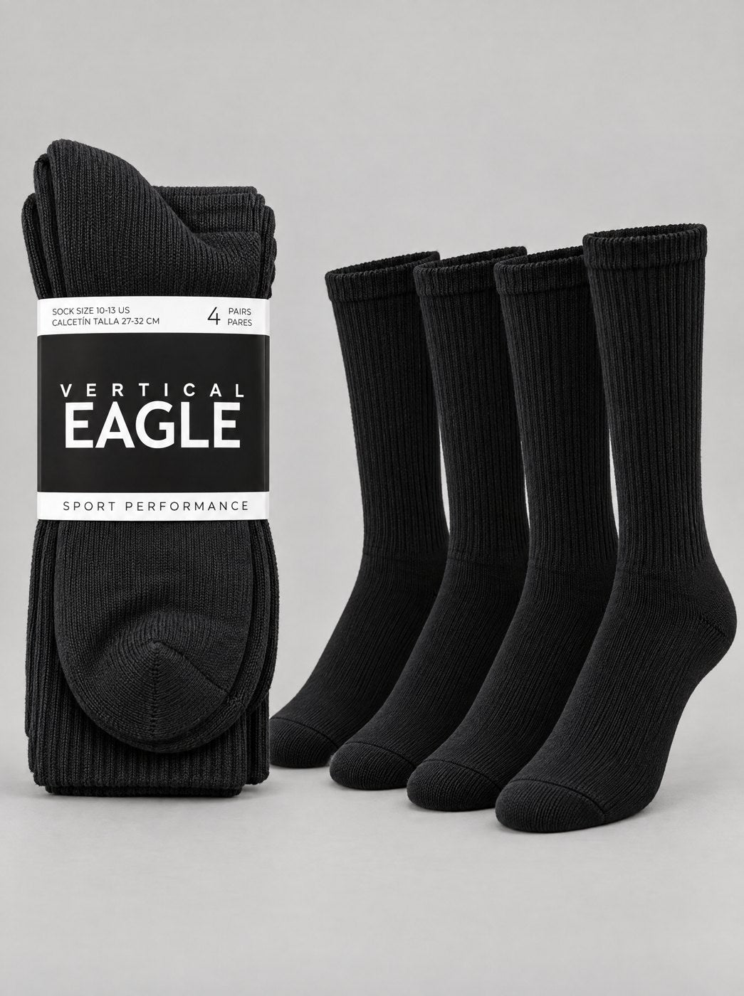 Calcetín Deportivo Alto Caballero 4 Pares Vertical Eagle – Negro – producto