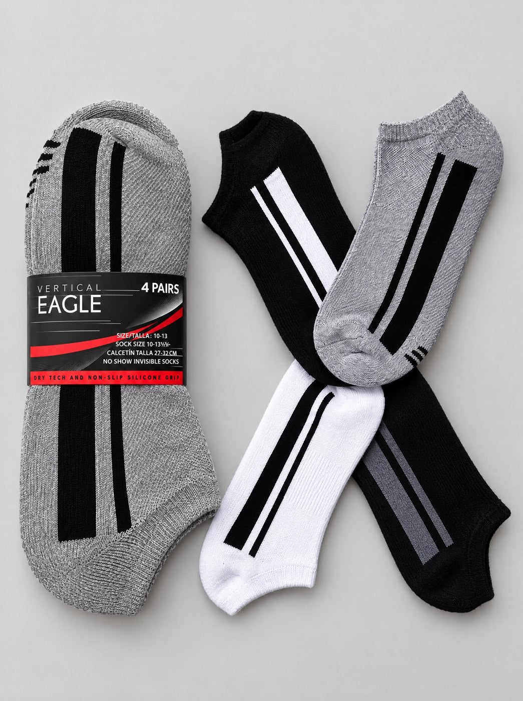 Tin Invisible Caballero 4 Pares Vertical Eagle – Gris, Blanco y Negro – producto