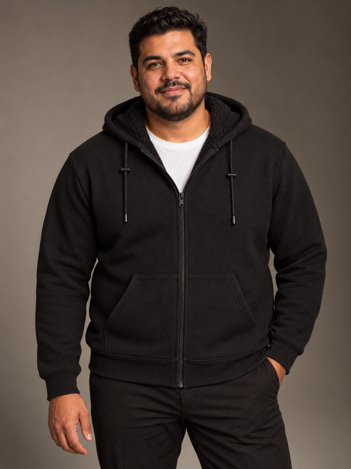 Sudadera Cierre y Gorro Borrego Caballero Talla Extra Vertical Eagle – Negro – talla extra