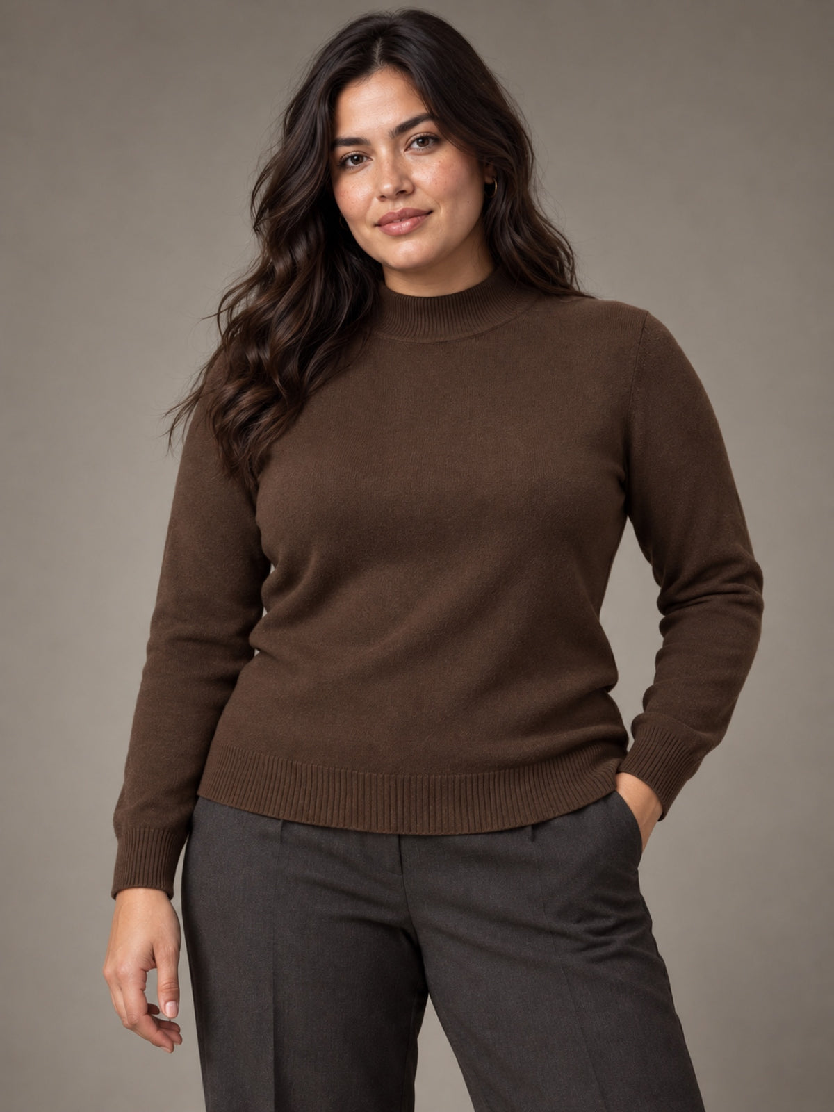 Suéter Liso Cuello Alto Dama Talla Extra Vertical Eagle – Café Chocolate – talla extra