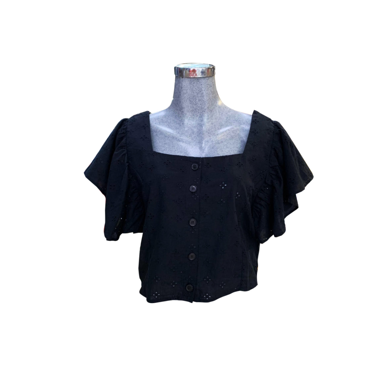 T11108 V-NECK BUTTON DOWN WAIST SMOCKING DETAIL PRINT CAMI WOVEN TOP