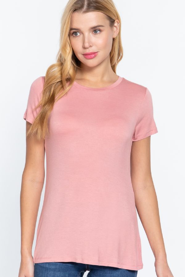 Comprar petal-pink T10071 SHORT SLEEVE CREW NECK TOP